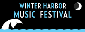 Stylized text with the Winter Harbor Music Festival name and whale flukes logo.
